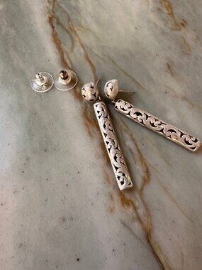Lois Hill Style Sterling Filigree Bar Drop Earrings